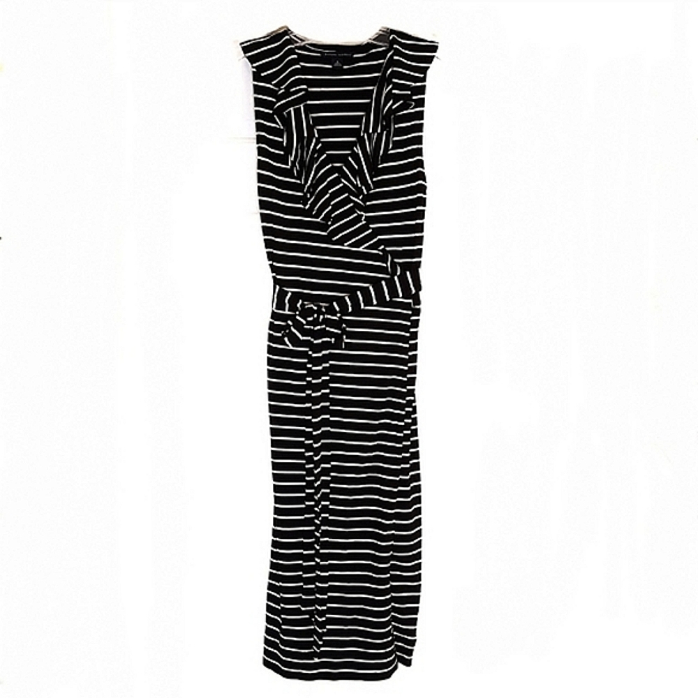 Banana Republic Black and White Stripe Sleeveless Wrap Dress, Size S
